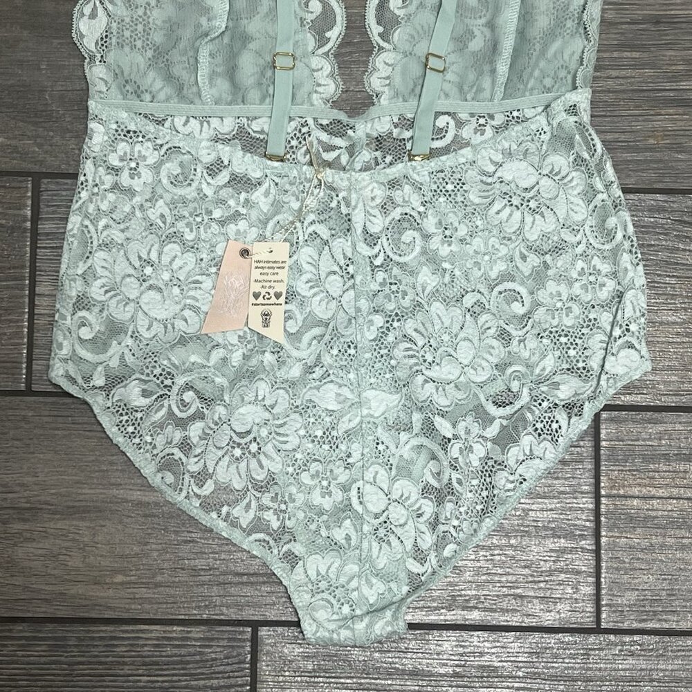 NWT Free People X HAH Comin in Haht Lace Bodysuit Small Something Blue Bride - Picture 11 of 16